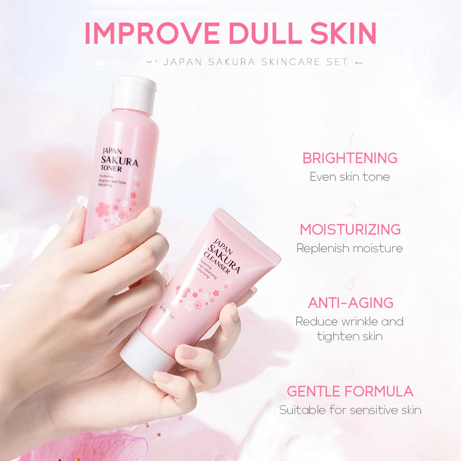 Skin Care Set Sakura Women Beauty Gift Sets Korean Skin Care Kit- Cleanser,Serum,Face Cream,Toner,Eye Cream,Mud Mask-Skin Care Routine Kit (One Size, Cherry Blossom-StyleA-Bae Moisturizing)