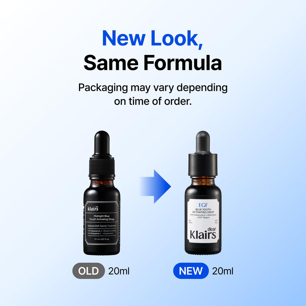 Dear Klairs Korean EGF Serum – Blue Youth Activating Drop with EGF Peptides and Guaiazulene, Repairing Serum for Redness and Blemish-prone Skin, Visibly Fades Post-Blemish Marks, 1.69 Fl Oz