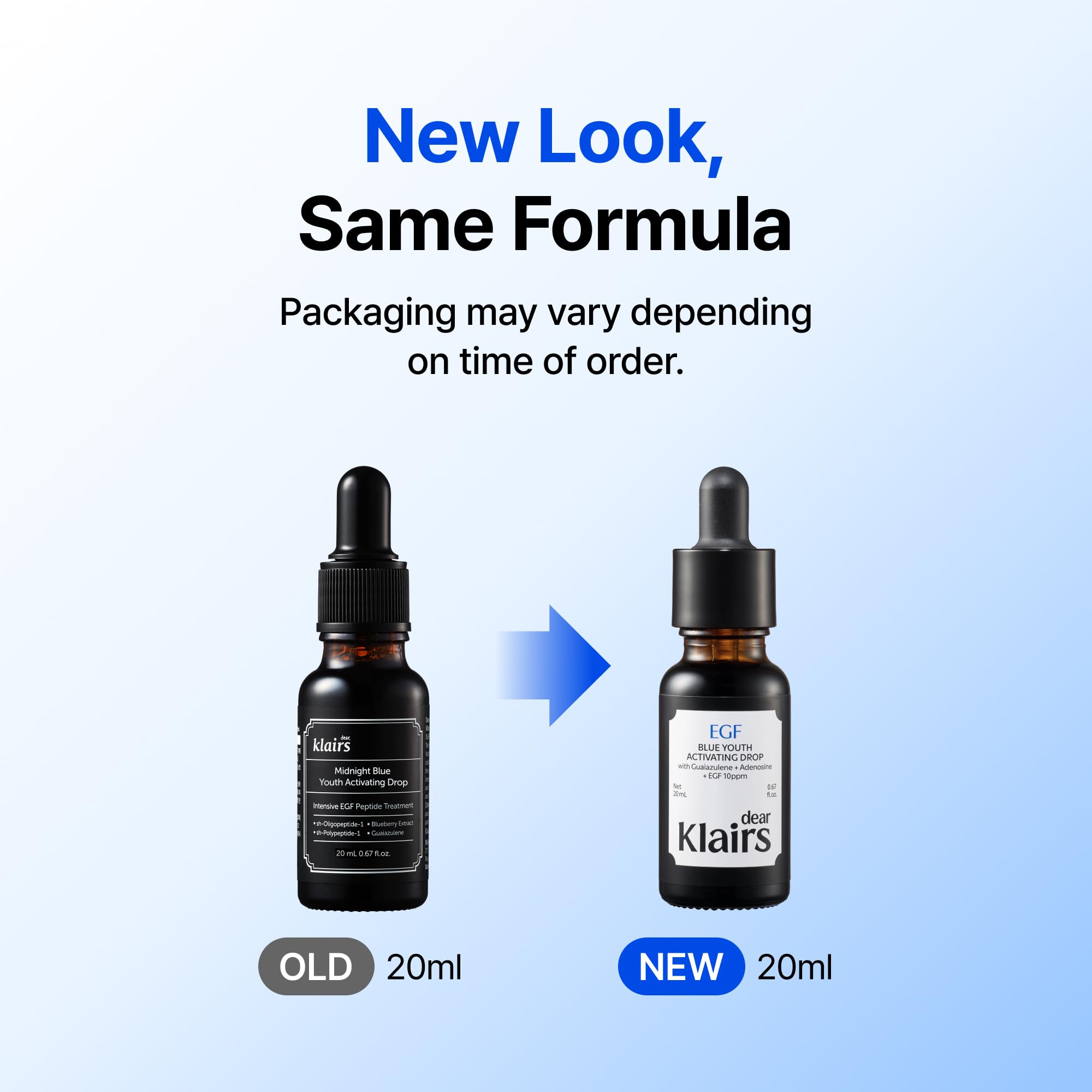 Dear Klairs Korean EGF Serum – Blue Youth Activating Drop with EGF Peptides and Guaiazulene, Repairing Serum for Redness and Blemish-prone Skin, Visibly Fades Post-Blemish Marks, 1.69 Fl Oz