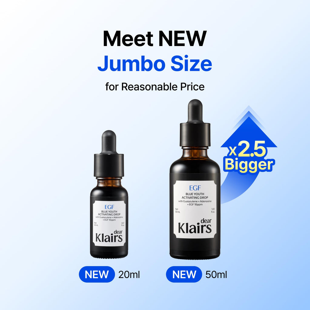 Dear Klairs Korean EGF Serum – Blue Youth Activating Drop with EGF Peptides and Guaiazulene, Repairing Serum for Redness and Blemish-prone Skin, Visibly Fades Post-Blemish Marks, 1.69 Fl Oz