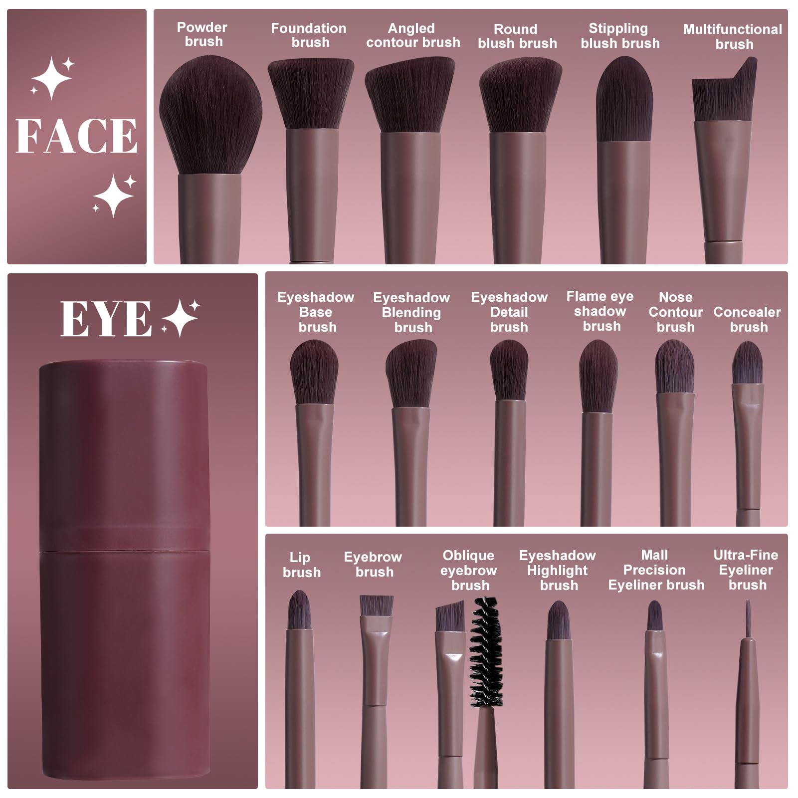 BS-MALL Makeup Brush Set 18 Pcs Premium Synthetic Foundation Powder Concealers Eye shadows Blush Makeup Brushes with black case