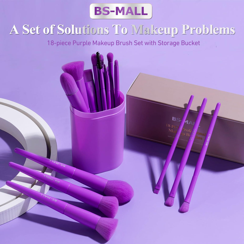 BS-MALL Makeup Brush Set 18 Pcs Premium Synthetic Foundation Powder Concealers Eye shadows Blush Makeup Brushes with black case