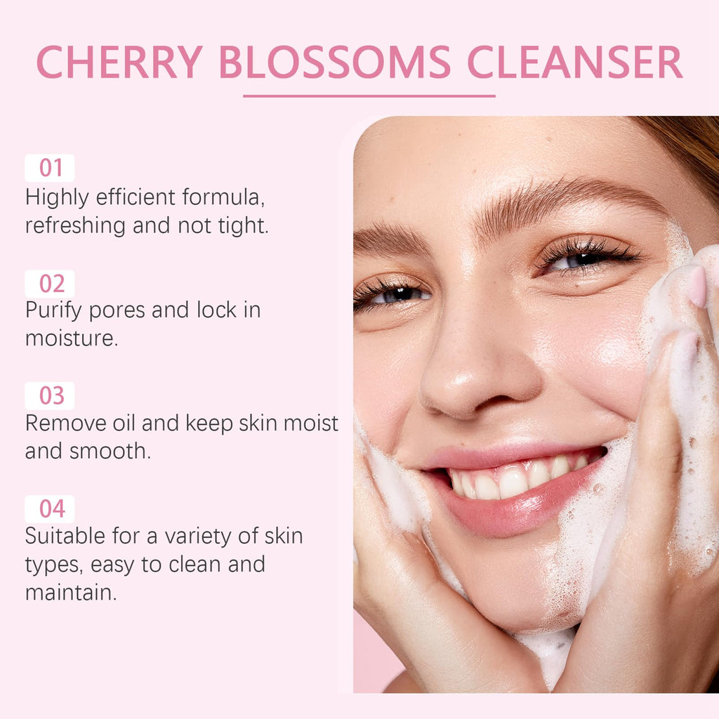 Skin Care Set Sakura Women Beauty Gift Sets Korean Skin Care Kit- Cleanser,Serum,Face Cream,Toner,Eye Cream,Mud Mask-Skin Care Routine Kit (One Size, Cherry Blossom-StyleA-Bae Moisturizing)