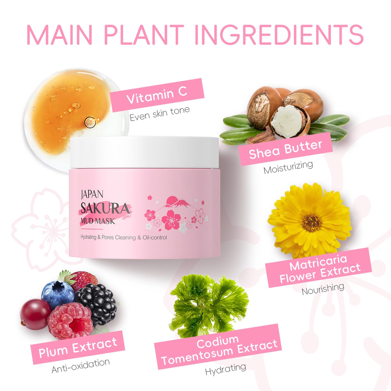 Skin Care Set Sakura Women Beauty Gift Sets Korean Skin Care Kit- Cleanser,Serum,Face Cream,Toner,Eye Cream,Mud Mask-Skin Care Routine Kit (One Size, Cherry Blossom-StyleA-Bae Moisturizing)