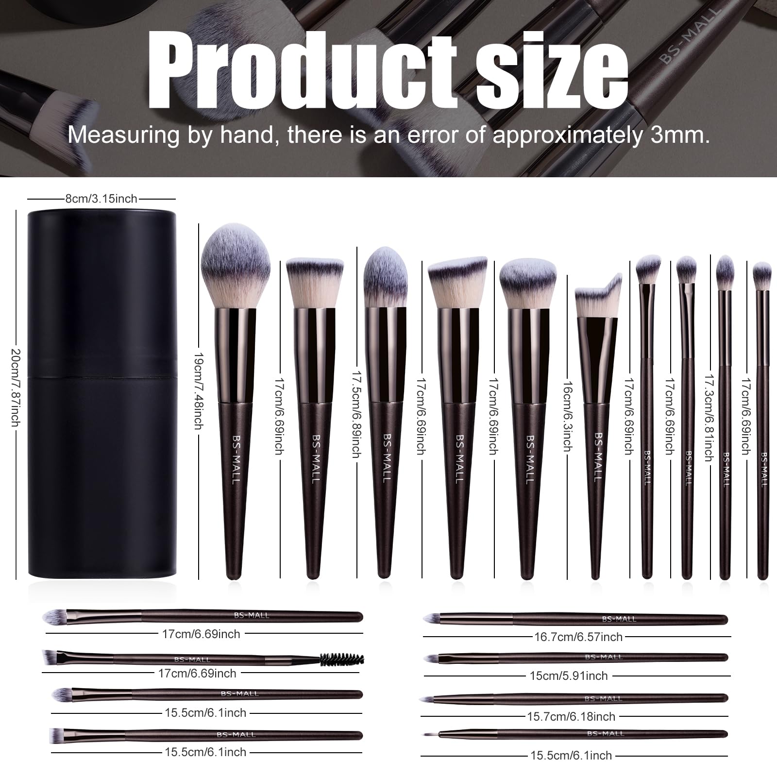 BS-MALL Makeup Brush Set 18 Pcs Premium Synthetic Foundation Powder Concealers Eye shadows Blush Makeup Brushes with black case