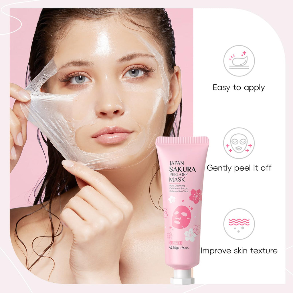 Skin Care Set Sakura Women Beauty Gift Sets Korean Skin Care Kit- Cleanser,Serum,Face Cream,Toner,Eye Cream,Mud Mask-Skin Care Routine Kit (One Size, Cherry Blossom-StyleA-Bae Moisturizing)