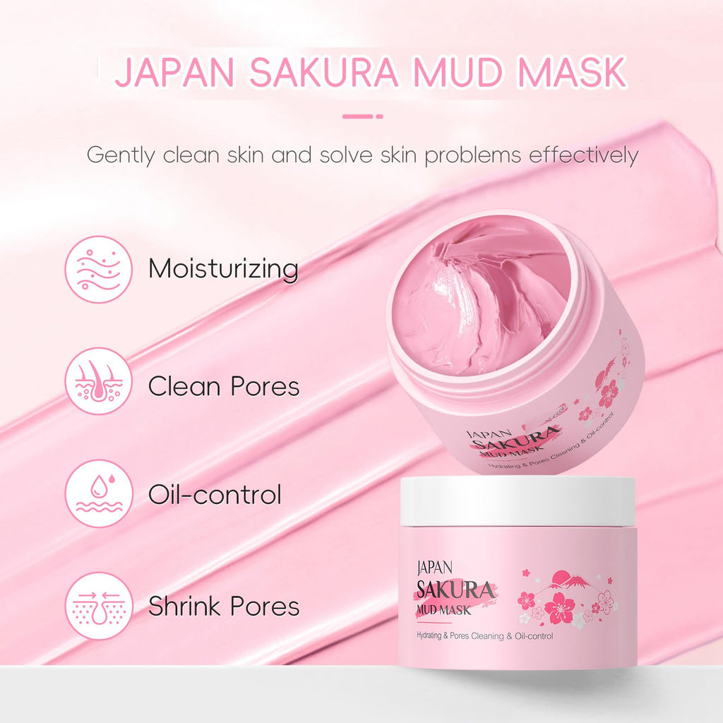 Skin Care Set Sakura Women Beauty Gift Sets Korean Skin Care Kit- Cleanser,Serum,Face Cream,Toner,Eye Cream,Mud Mask-Skin Care Routine Kit (One Size, Cherry Blossom-StyleA-Bae Moisturizing)