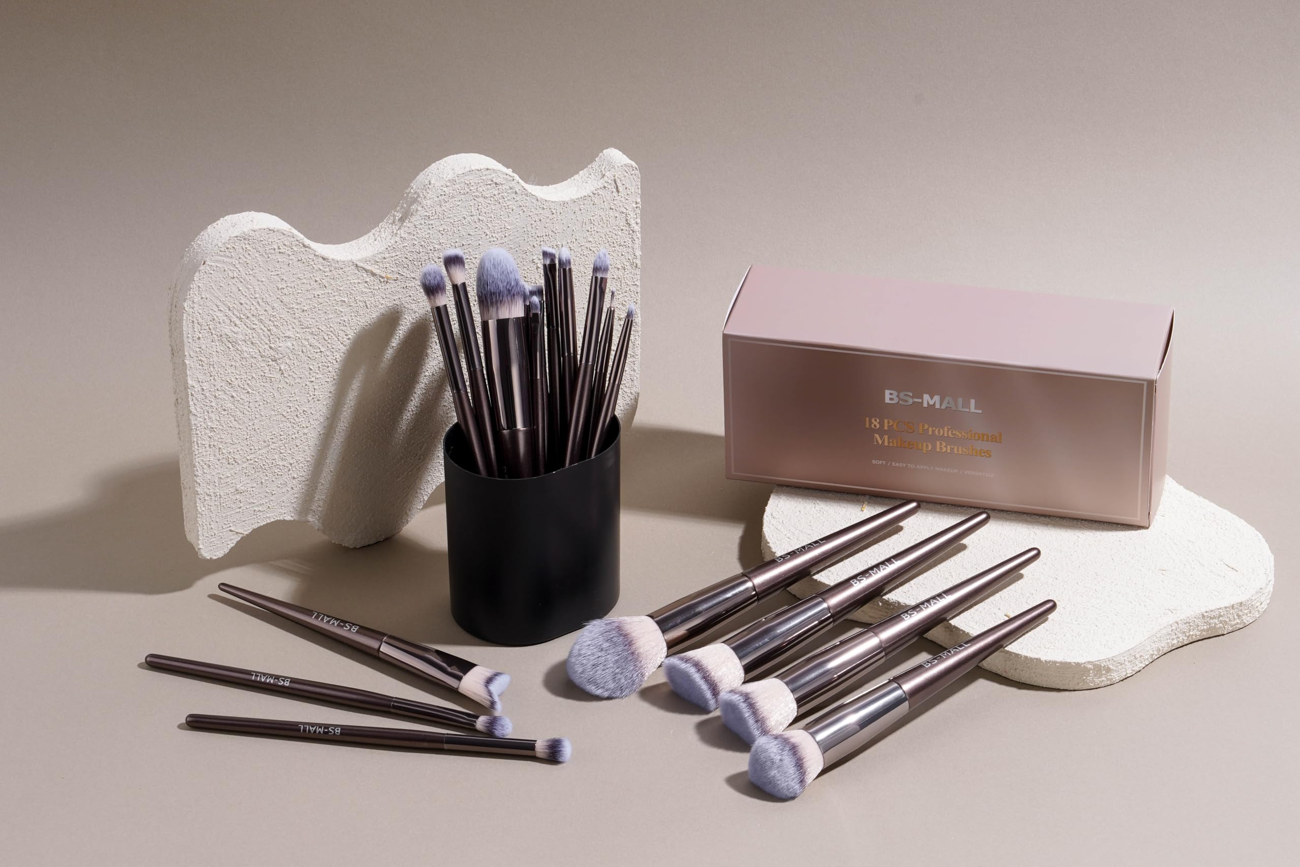 BS-MALL Makeup Brush Set 18 Pcs Premium Synthetic Foundation Powder Concealers Eye shadows Blush Makeup Brushes with black case