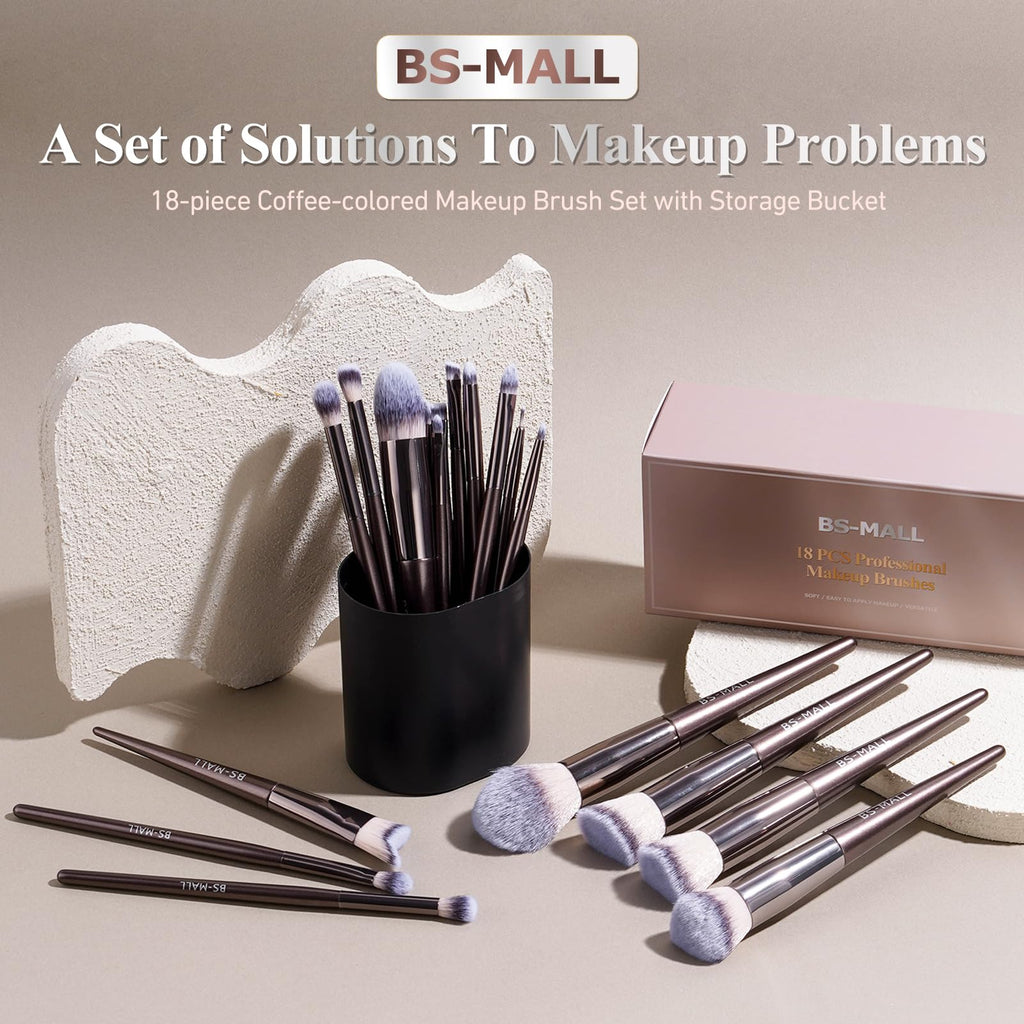 BS-MALL Makeup Brush Set 18 Pcs Premium Synthetic Foundation Powder Concealers Eye shadows Blush Makeup Brushes with black case