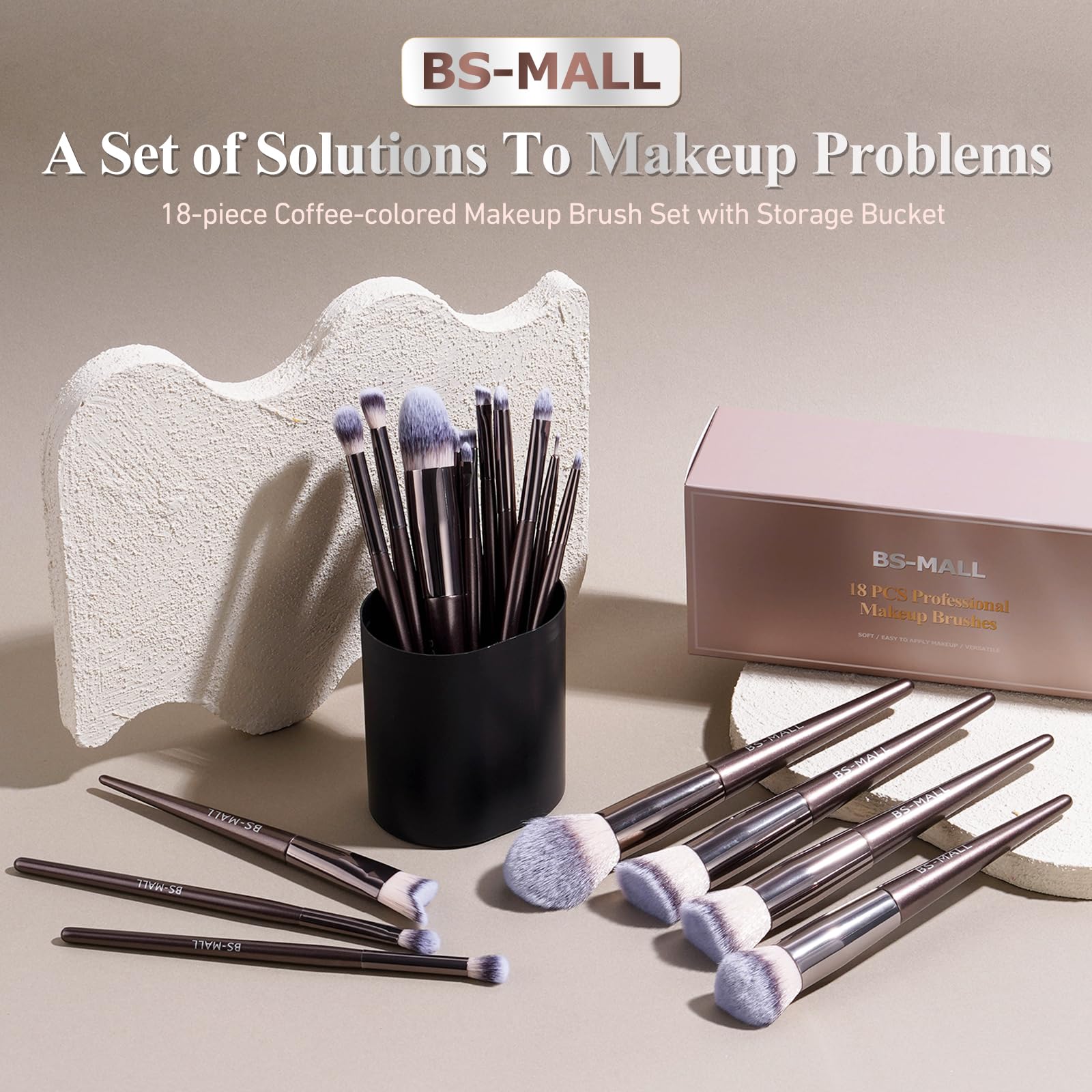 BS-MALL Makeup Brush Set 18 Pcs Premium Synthetic Foundation Powder Concealers Eye shadows Blush Makeup Brushes with black case
