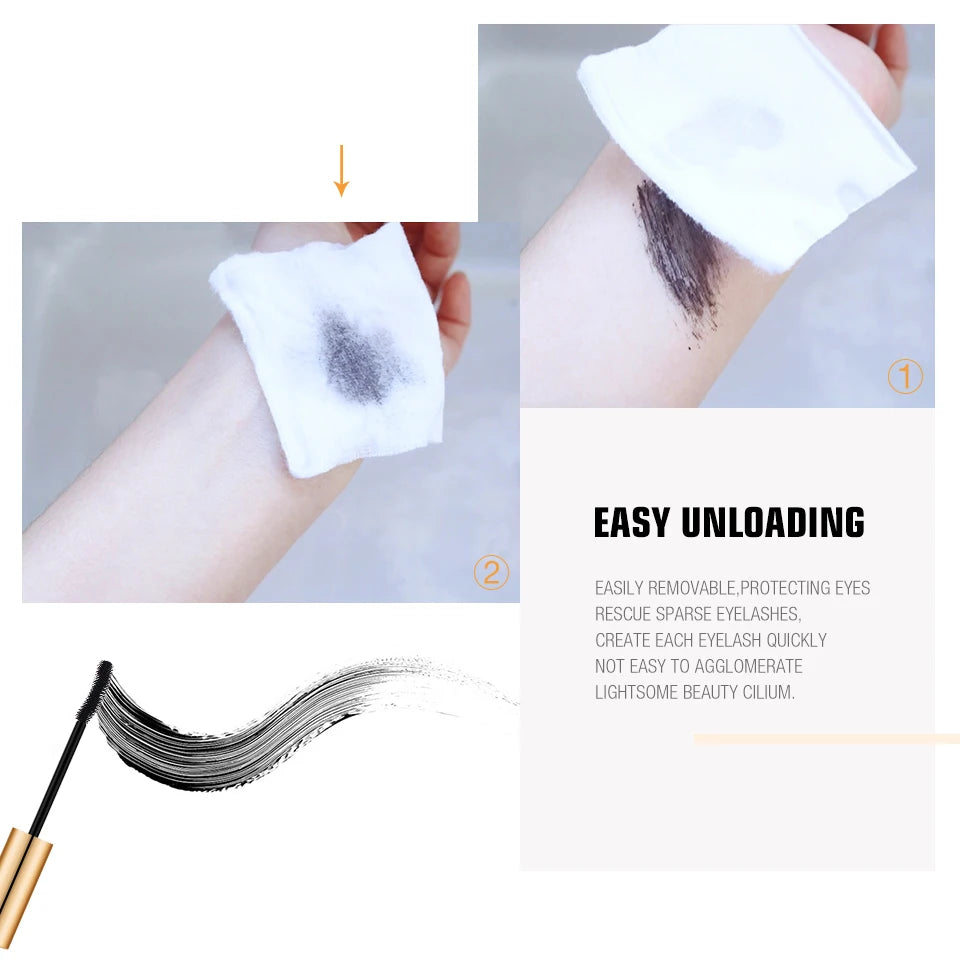 O.TWO.O 3D Mascara being removed from skin with a cotton pad