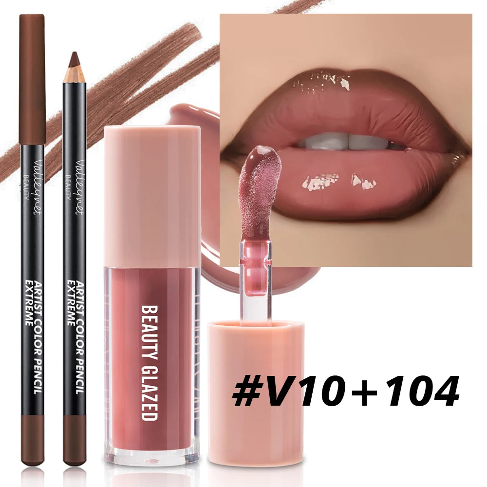 2pcs/Set Velvet Texture Lip Makeup, Matte Effect, Red, Brown Colors