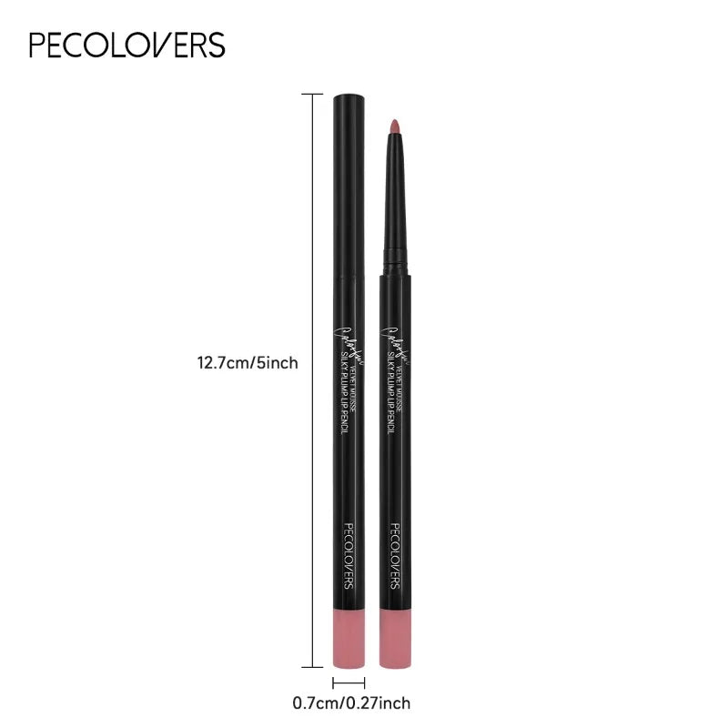 Waterproof matte lipliner pencil in red tint, 12.7 cm long with a slim design and a sharpened tip for precise application.