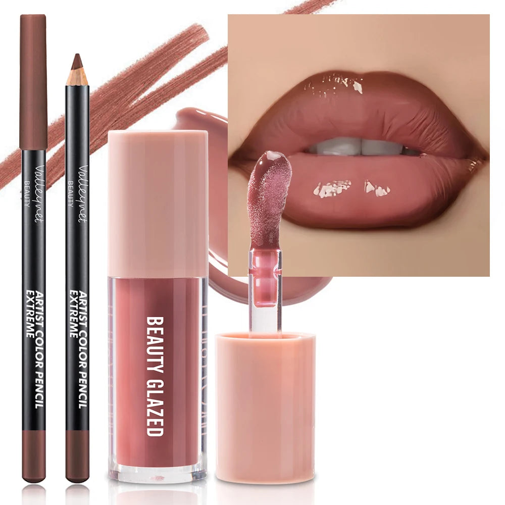 2pcs/Set Velvet Texture Lip Makeup, Matte Effect, Red, Brown Colors