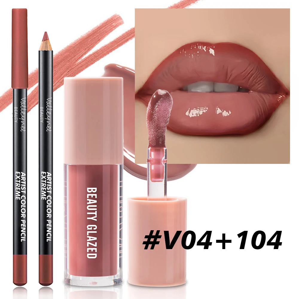 2pcs/Set Velvet Texture Lip Makeup, Matte Effect, Red, Brown Colors