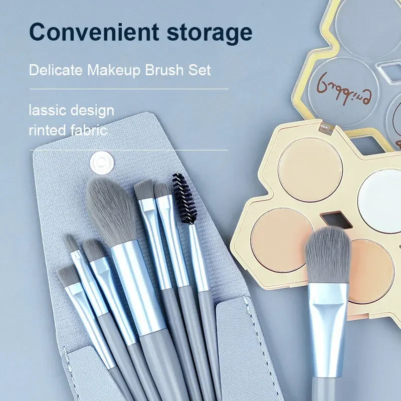 Makeup Brushes 8Pcs Set Travel Makeup Brush Kit with Bag Mini EyeShadow Foundation Loose Powder