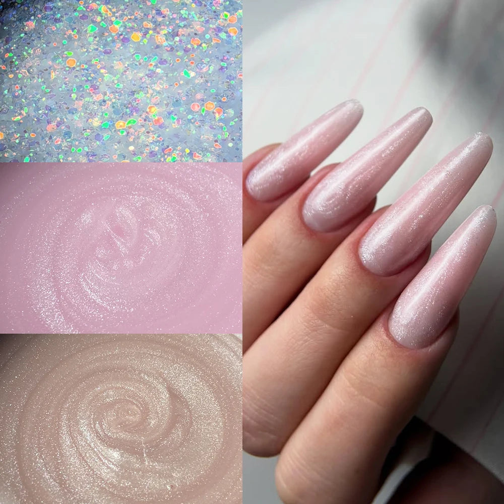 Jillnails Shimmer Nude Gel Nail Builder 100g Glitter Sparkling White Gold Silver Pink Builder