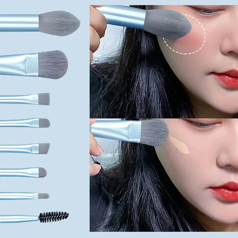 Makeup Brushes 8Pcs Set Travel Makeup Brush Kit with Bag Mini EyeShadow Foundation Loose Powder