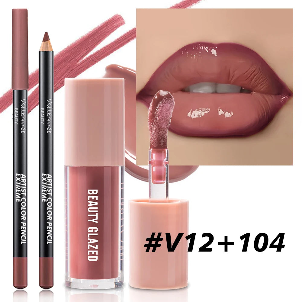 2pcs/Set Velvet Texture Lip Makeup, Matte Effect, Red, Brown Colors