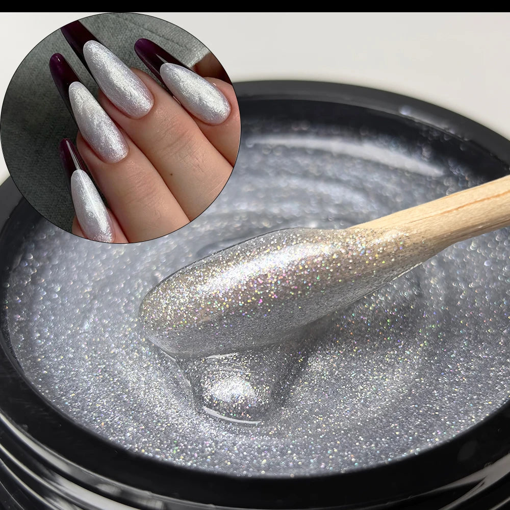 Jillnails Shimmer Nude Gel Nail Builder 100g Glitter Sparkling White Gold Silver Pink Builder