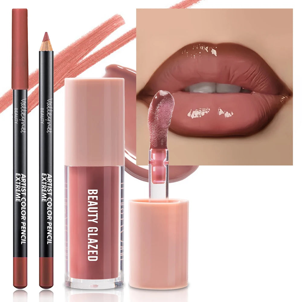 2pcs/Set Velvet Texture Lip Makeup, Matte Effect, Red, Brown Colors