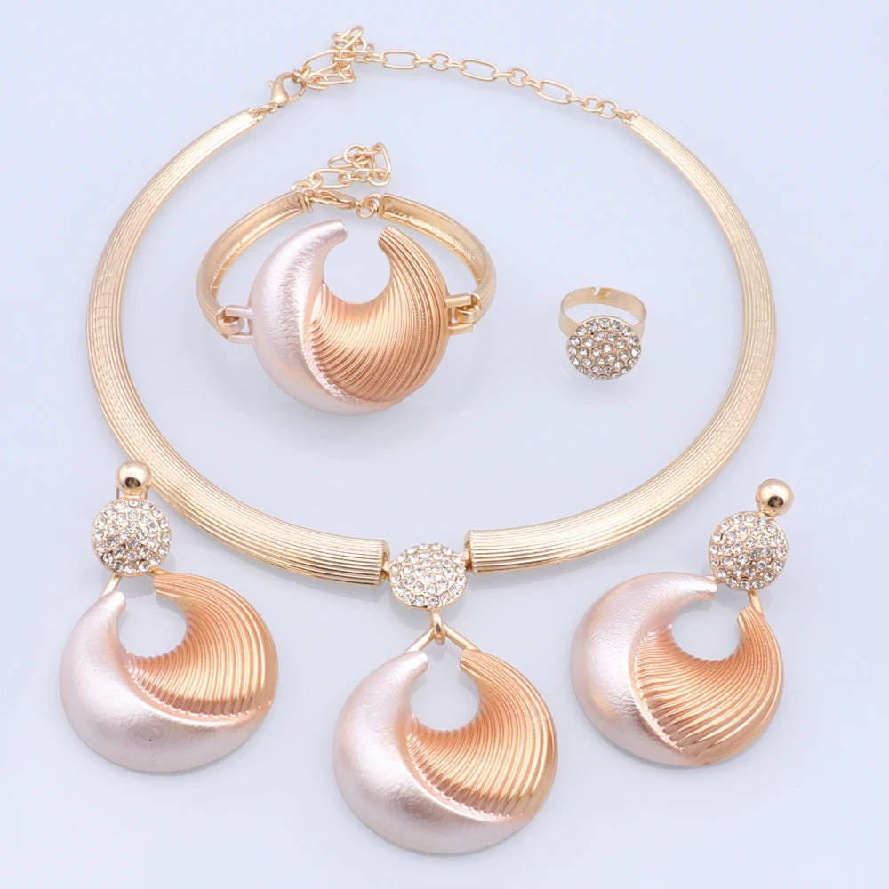Silver Plated Dubai Jewelry Set with Necklace, Earrings, Bracelet, ...