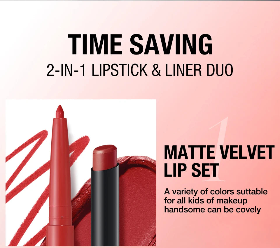 Integrated Waterproof Lipliner and Lipstick Set