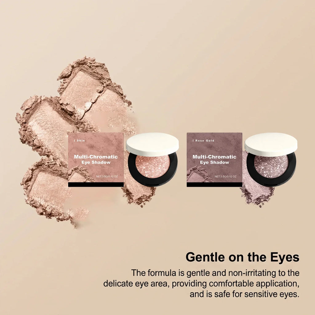 Shining Eye Shadow Palette featuring matte and shimmer shades in various neutral tones on a beige background.