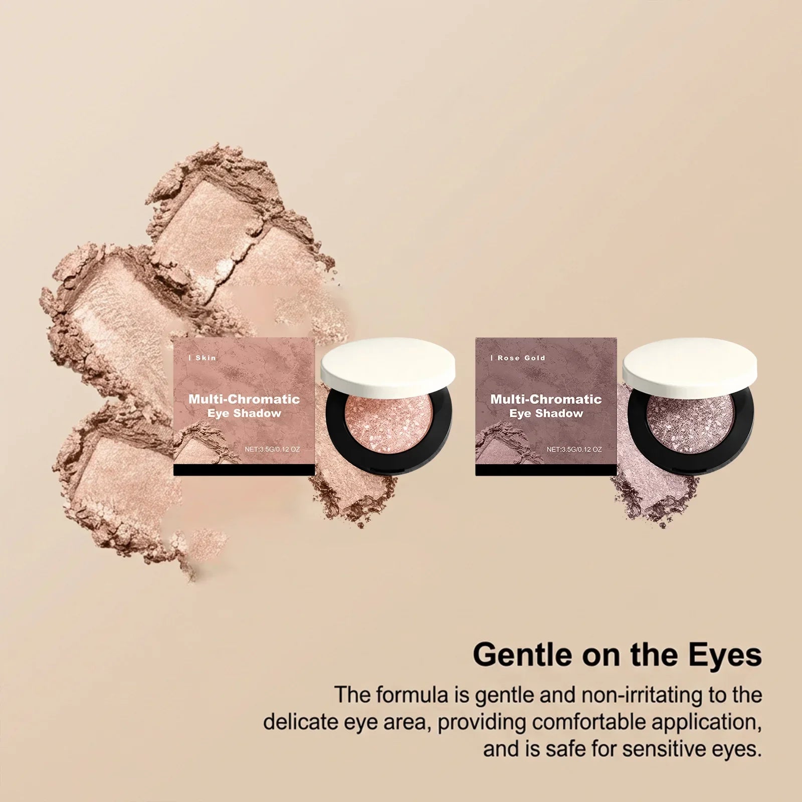 Shining Eye Shadow Palette featuring matte and shimmer shades in various neutral tones on a beige background.