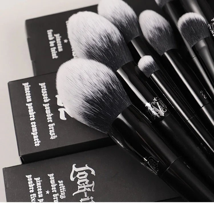 Kat Von D Makeup Brush Set & Kit with black handles and white bristles