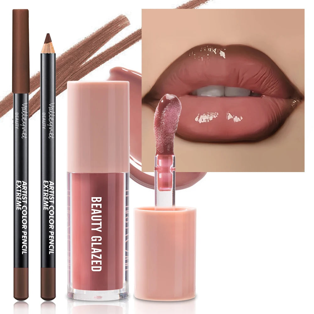 2pcs/Set Velvet Texture Lip Makeup, Matte Effect, Red, Brown Colors
