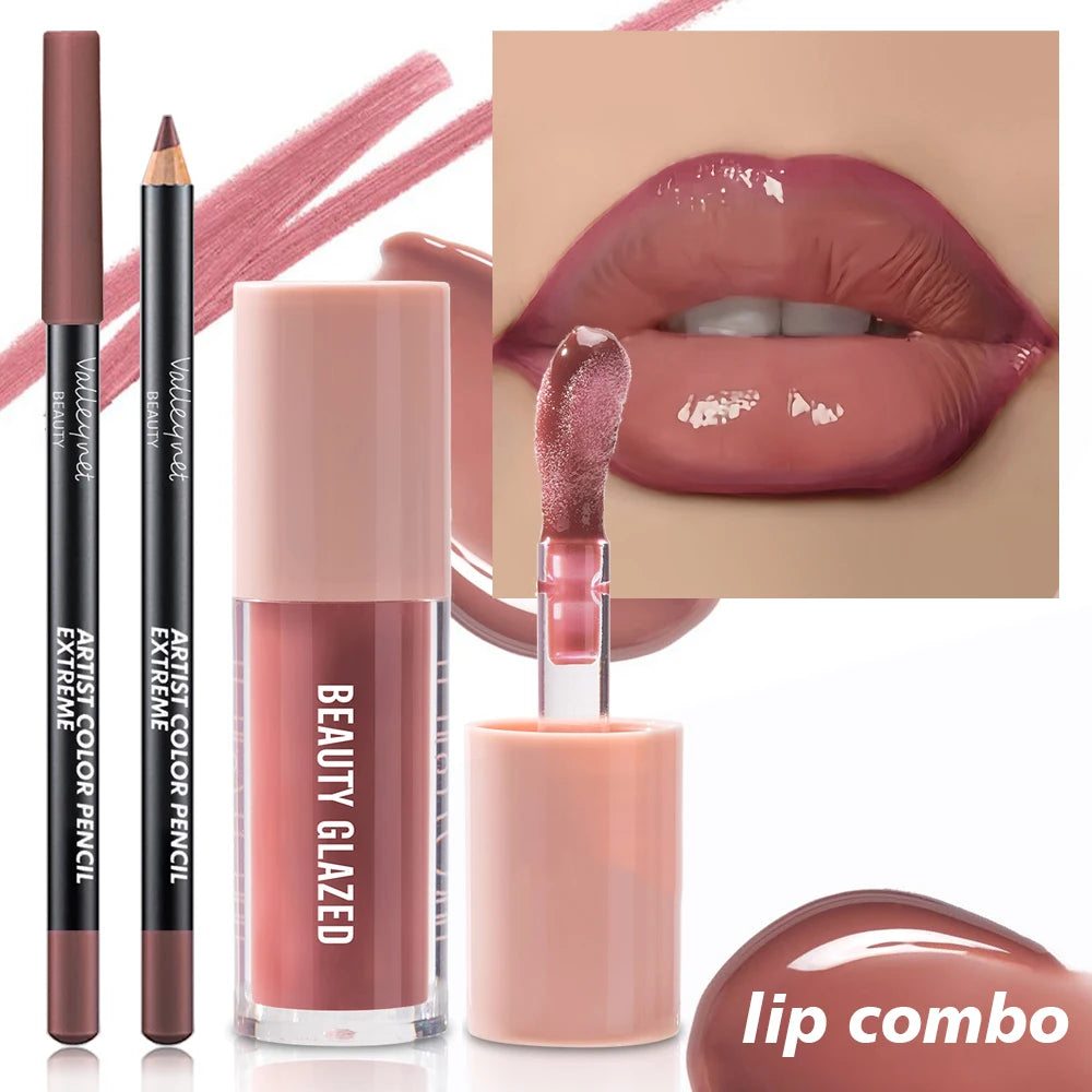 2pcs/Set Velvet Texture Lip Makeup, Matte Effect, Red, Brown Colors