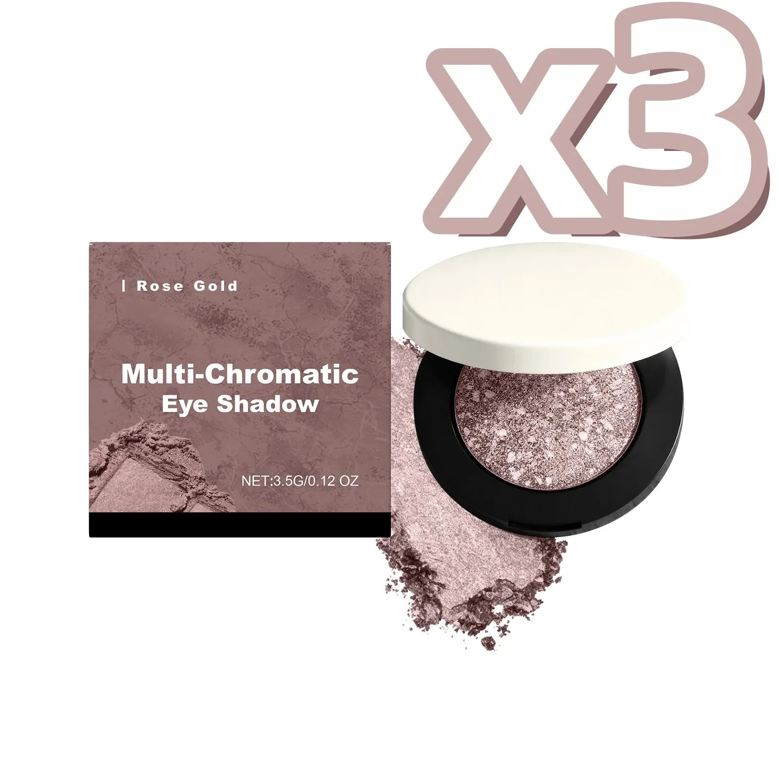 Shining Eye Shadow Palette featuring matte and shimmer shades in rose gold, with a compact and loose powder texture.