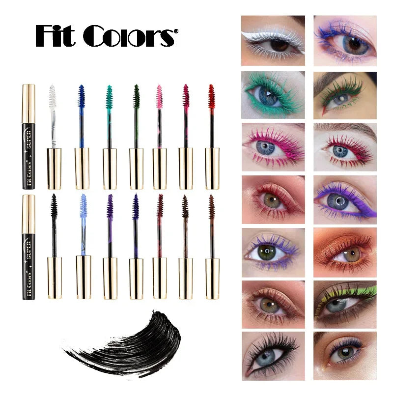 Color Mascara 14 Thick Curl Waterproof Non-smudding Natural Long Lasting Blue White Green Pink Black  Eye Makeup