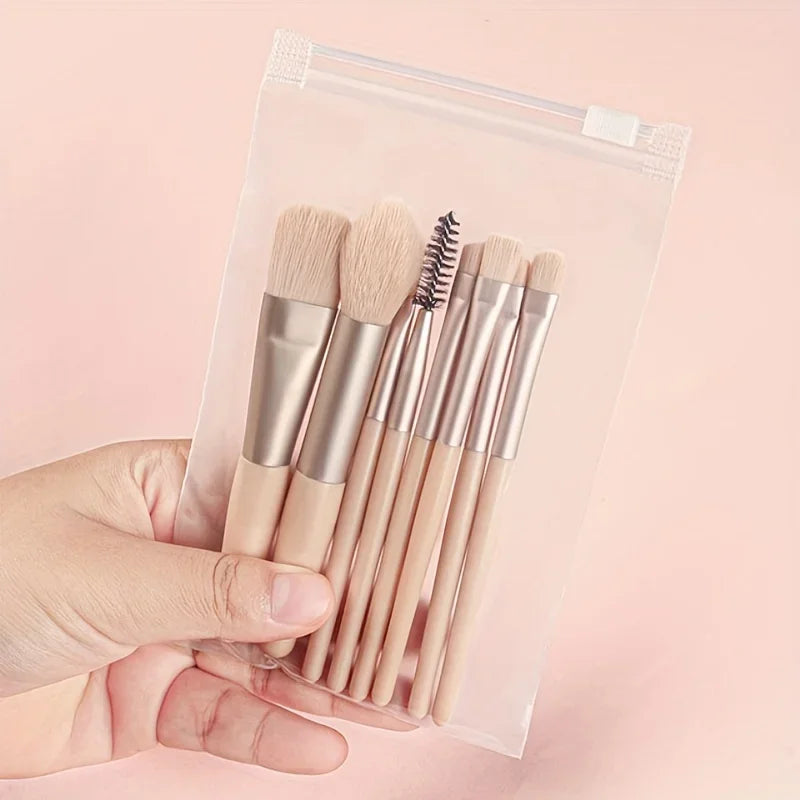 Makeup Brushes 8Pcs Set Travel Makeup Brush Kit with Bag Mini EyeShadow Foundation Loose Powder