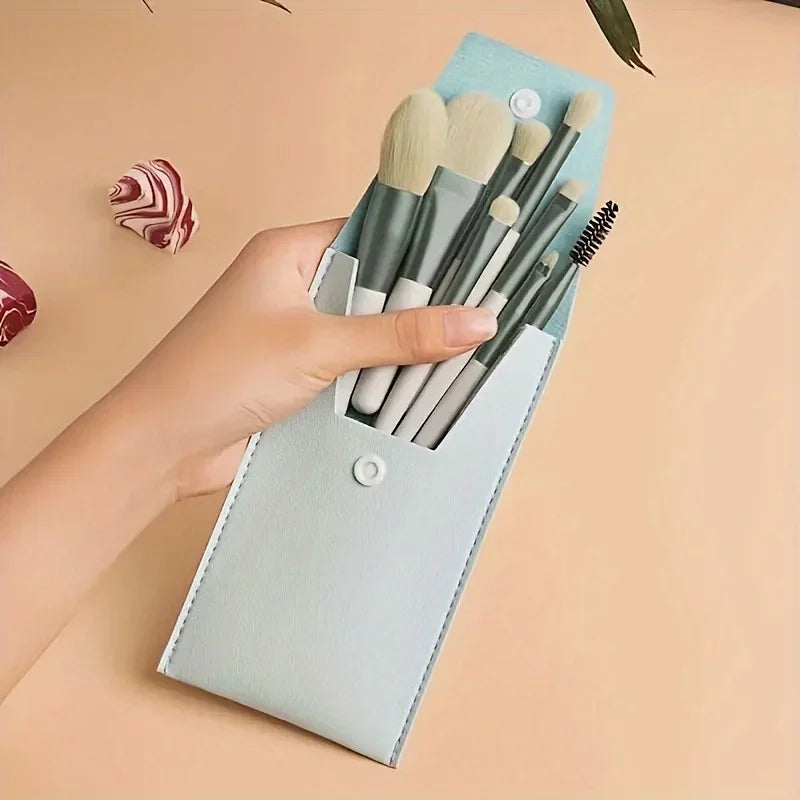 Makeup Brushes 8Pcs Set Travel Makeup Brush Kit with Bag Mini EyeShadow Foundation Loose Powder