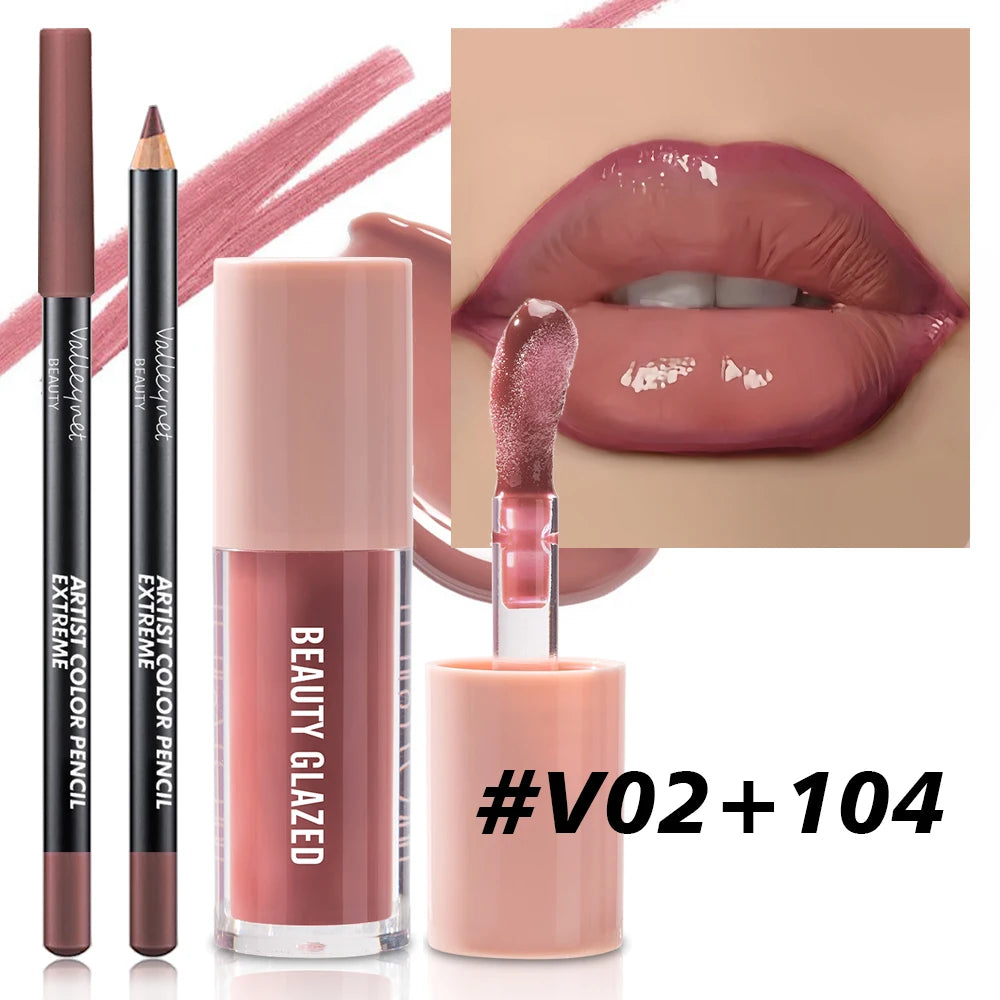2pcs/Set Velvet Texture Lip Makeup, Matte Effect, Red, Brown Colors