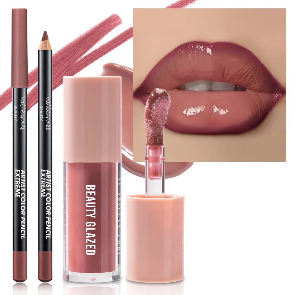 2pcs/Set Velvet Texture Lip Makeup, Matte Effect, Red, Brown Colors