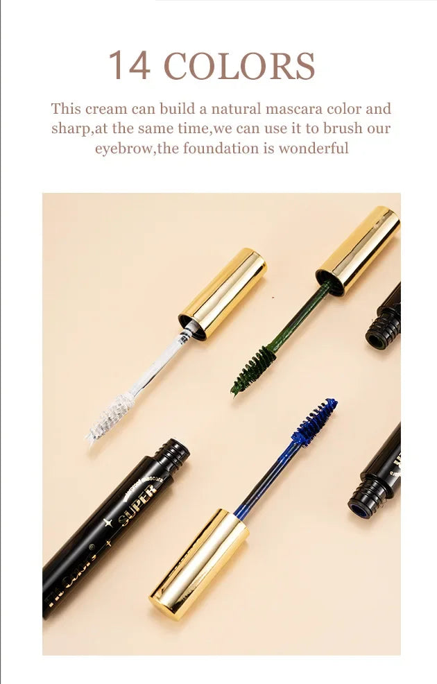 Color Mascara 14 Thick Curl Waterproof Non-smudding Natural Long Lasting Blue White Green Pink Black  Eye Makeup