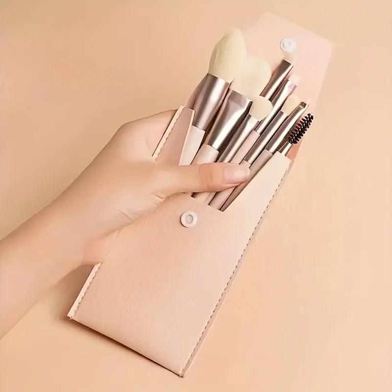 Makeup Brushes 8Pcs Set Travel Makeup Brush Kit with Bag Mini EyeShadow Foundation Loose Powder