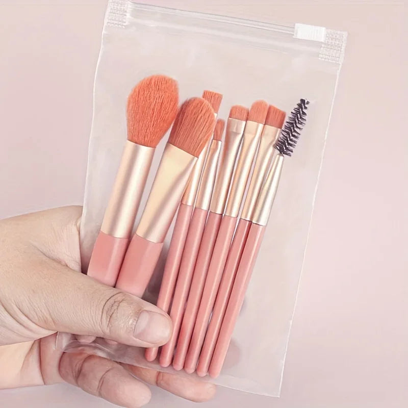 Makeup Brushes 8Pcs Set Travel Makeup Brush Kit with Bag Mini EyeShadow Foundation Loose Powder