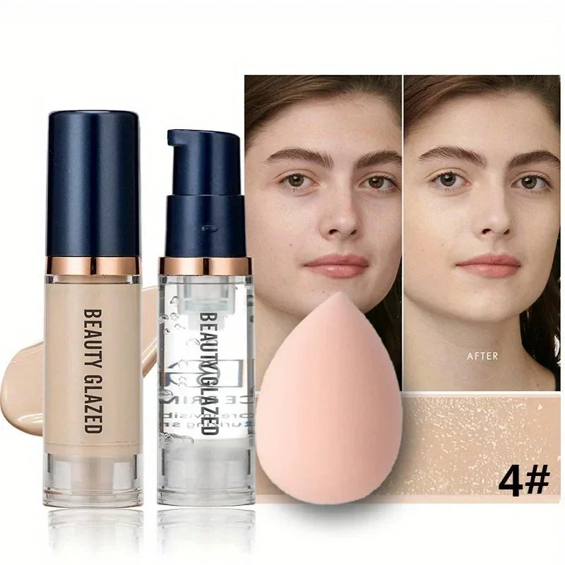 Beauty Glazed 3-Piece Makeup Set – Matte Liquid Foundation, Primer & Puff