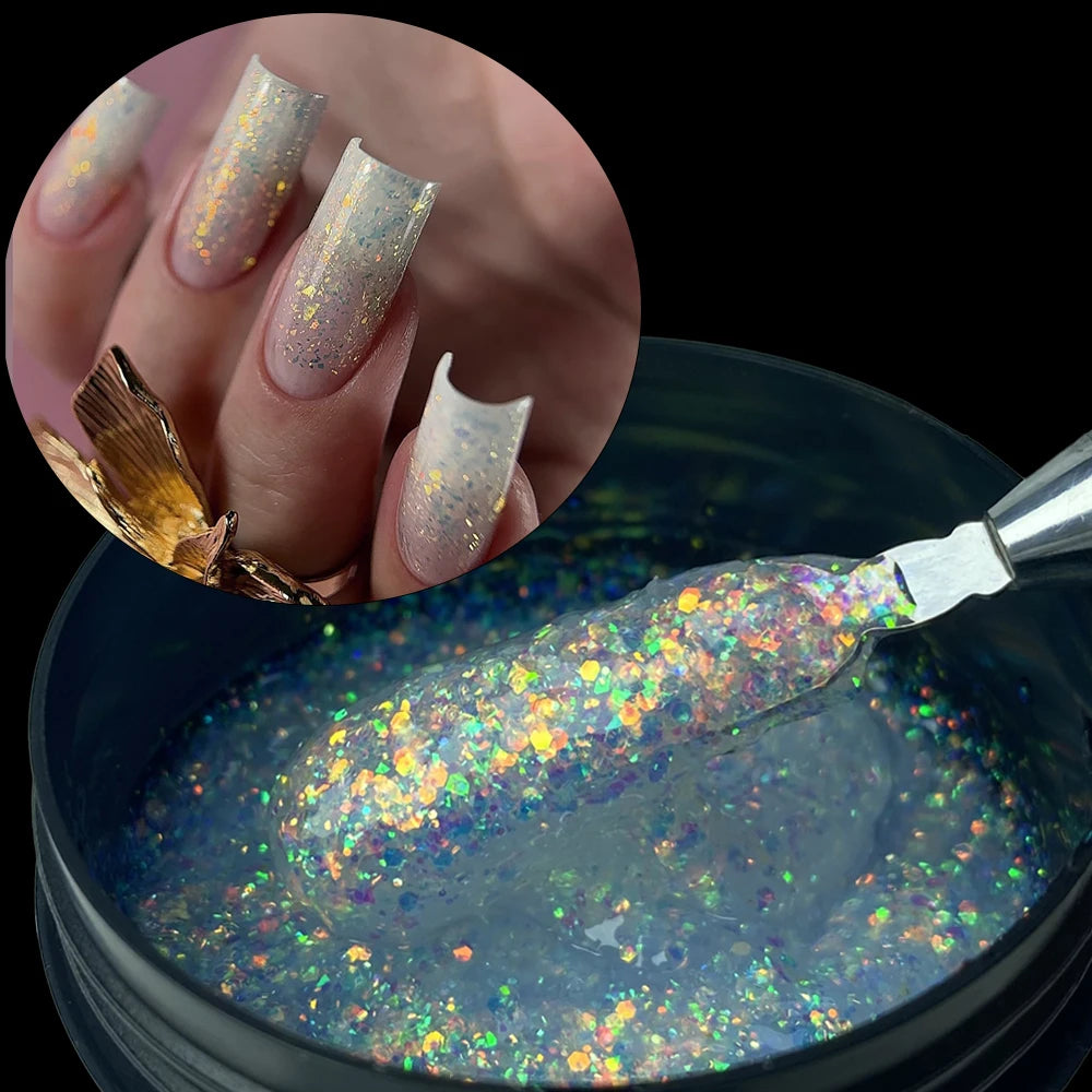 Jillnails Shimmer Nude Gel Nail Builder 100g Glitter Sparkling White Gold Silver Pink Builder